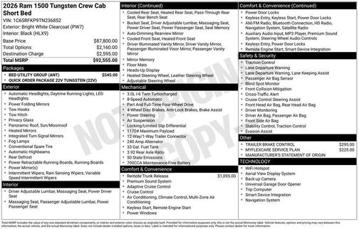 2026 RAM 1500 Tungsten