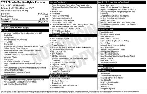 Bright White Clearcoat 2023 Chrysler Pacifica Hybrid Pinnacle