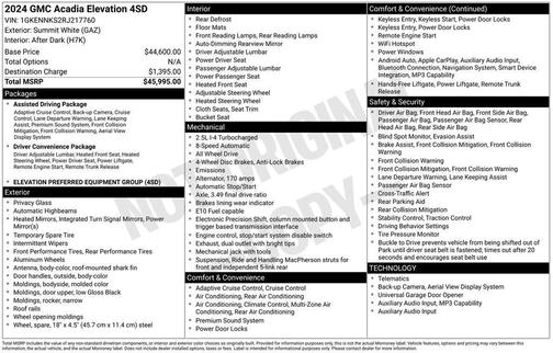 Summit White 2024 GMC Acadia Elevation