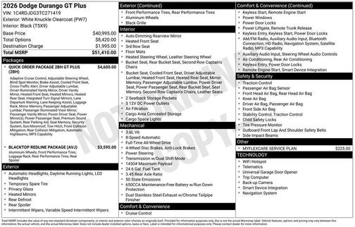 White Knuckle Clearcoat 2026 Dodge Durango GT Plus