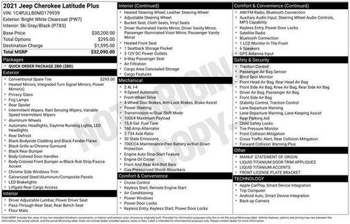 Bright White Clearcoat 2021 Jeep Cherokee Latitude Plus