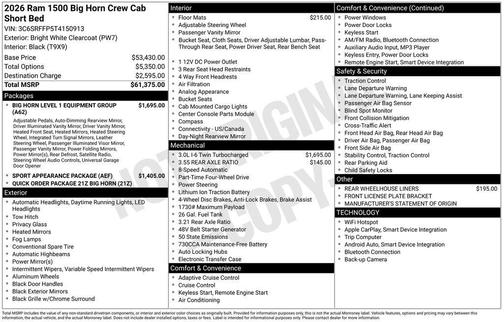Bright White Clearcoat 2026 RAM 1500 Big Horn/Lone Star