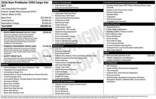 Bright White Clearcoat 2026 RAM ProMaster 2500 High Roof