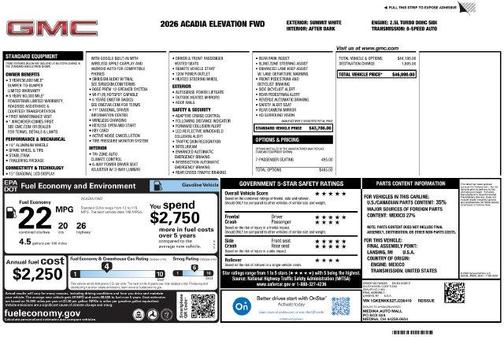 Summit White 2026 GMC Acadia Elevation