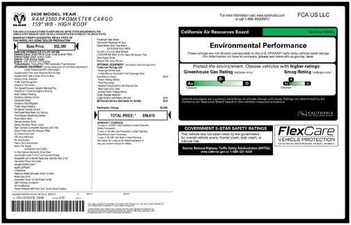 Bright White Clearcoat 2026 RAM ProMaster 2500 High Roof