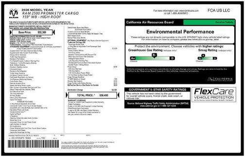 Bright White Clearcoat 2026 RAM ProMaster 2500 High Roof