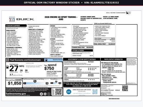 Summit White 2026 Buick Encore GX Sport Touring