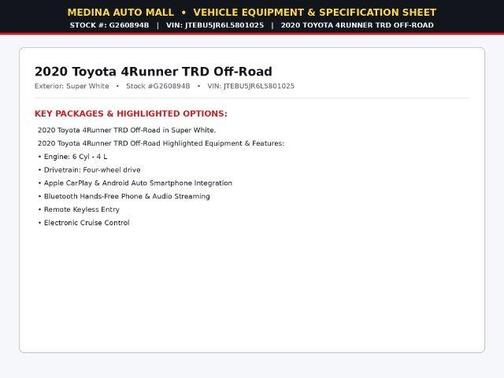Super White 2020 Toyota 4Runner Sport