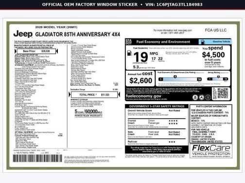 Black Clearcoat 2026 Jeep Gladiator 85th Anniversary Edition