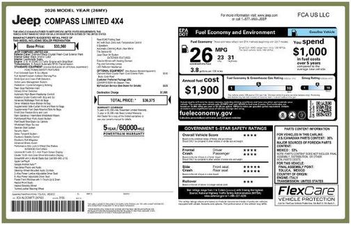Diamond Black 2026 Jeep Compass Limited