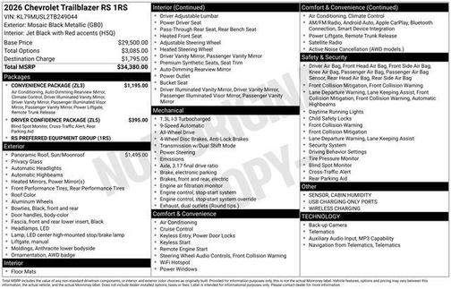 Mosaic Black Metallic 2026 Chevrolet Trailblazer RS