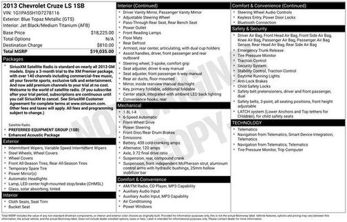 Blue Topaz Metallic 2013 Chevrolet Cruze LS