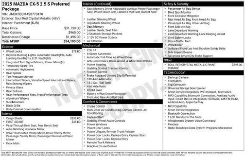 Soul Red Crystal Metallic 2025 Mazda CX-5 2.5 S Preferred Package