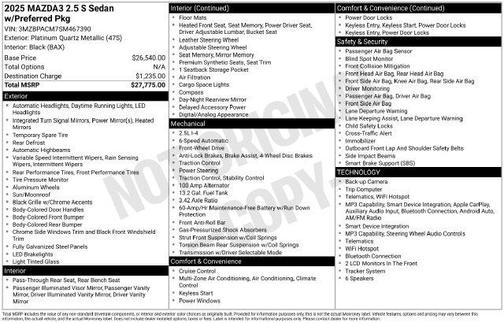 Platinum Quartz Metallic 2025 Mazda Mazda3 FWD w/Preferred Package