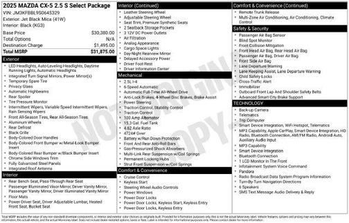 Jet Black Mica 2025 Mazda CX-5 2.5 S Select Package