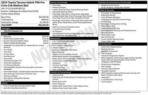 Black 2024 Toyota Tacoma Hybrid TRD PRO
