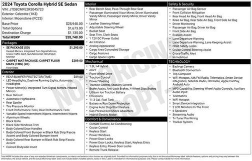CELESTITE 2024 Toyota Corolla Hybrid SE
