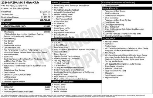 Jet Black Mica 2026 Mazda MX-5 Miata Club