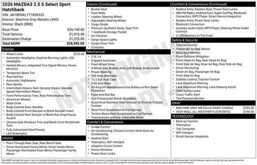 Machine Gray Metallic 2026 Mazda Mazda3 FWD w/Select Package