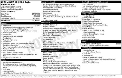 Jet Black Mica 2026 Mazda CX-70 3.3 TURBO PREMIUM PLUS