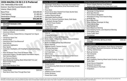 Soul Red Crystal Metallic 2026 Mazda CX-50 Preferred