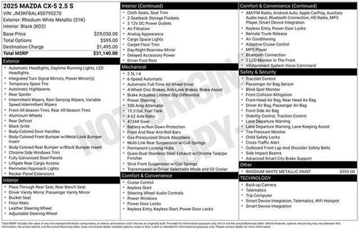 Rhodium White Metallic 2025 Mazda CX-5 2.5 S