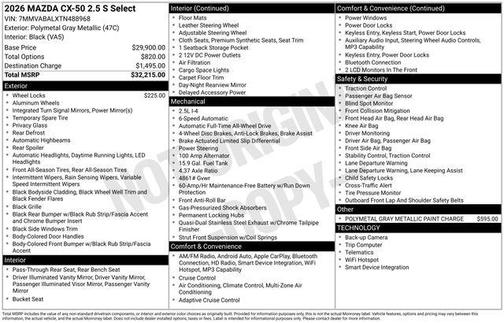 Polymetal Gray Metallic 2026 Mazda CX-50 2.5 S SELECT