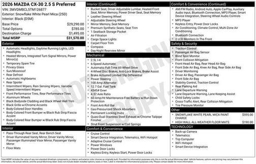 Snowflake White Pearl 2026 Mazda CX-30 Preferred