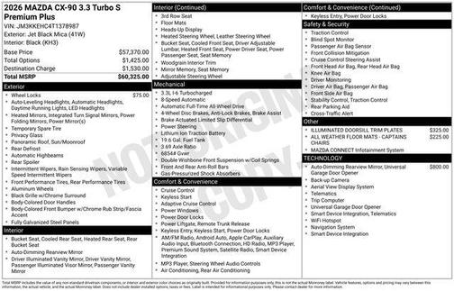 Jet Black Mica 2026 Mazda CX-90 3.3 Turbo S Premium Plus