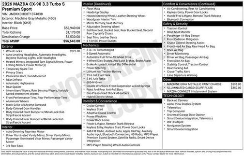 Machine Gray Metallic 2026 Mazda CX-90 S Premium