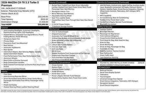Polymetal Gray Metallic 2026 Mazda CX-70 3.3 TURBO S PREMIUM