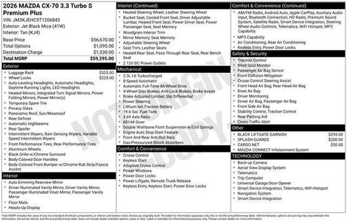 Jet Black Mica 2026 Mazda CX-70 3.3 Turbo S Premium Plus Package