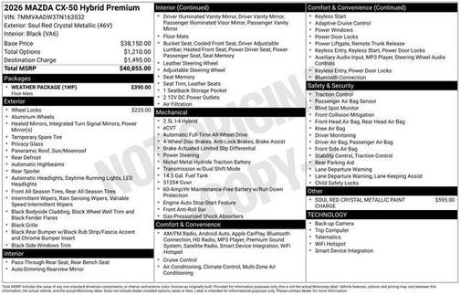 Soul Red Crystal Metallic 2026 Mazda CX-50 Hybrid PREMIUM