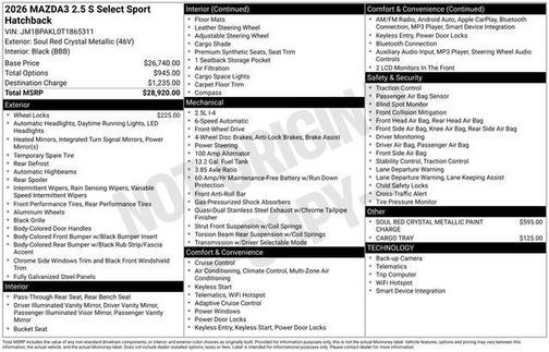 Soul Red Crystal Metallic 2026 Mazda Mazda3 FWD w/Select Package