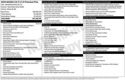 Navy Blue Mica 2026 Mazda CX-5 Premium Plus