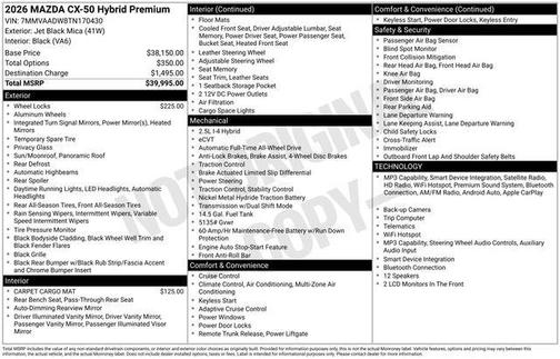 Jet Black Mica 2026 Mazda CX-50 Hybrid PREMIUM