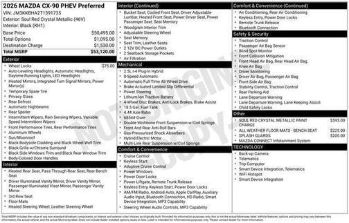 Soul Red Crystal Metallic 2026 Mazda CX-90 PHEV Preferred