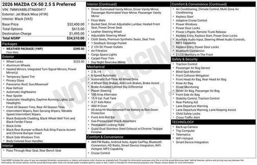Jet Black Mica 2026 Mazda CX-50 2.5 S PREFERRED