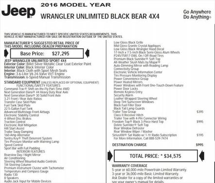 2016 Jeep Wrangler Unlimited Sport