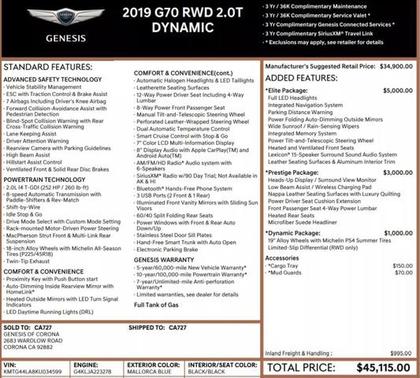 2019 Genesis G70 2.0T Advanced