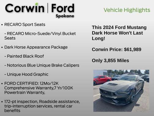 Shadow Black 2024 Ford Mustang Dark Horse