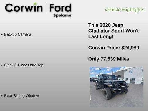 Black Clearcoat 2020 Jeep Gladiator Sport