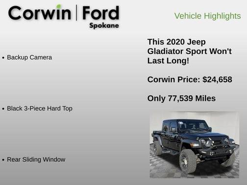 Black Clearcoat 2020 Jeep Gladiator Sport