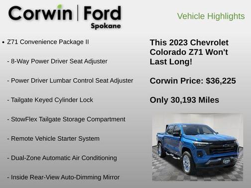 Glacier Blue Metallic 2023 Chevrolet Colorado Z71