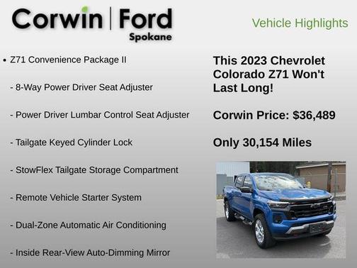 Glacier Blue Metallic 2023 Chevrolet Colorado Z71