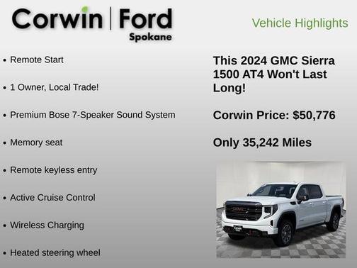 Summit White 2024 GMC Sierra 1500 AT4