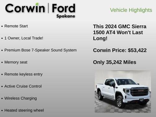 Summit White 2024 GMC Sierra 1500 AT4