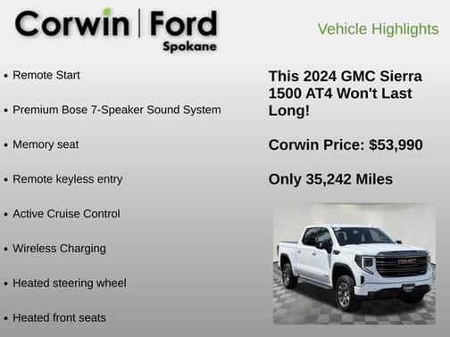 Summit White 2024 GMC Sierra 1500 AT4