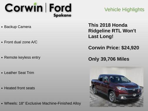 Deep Scarlet Pearl 2018 Honda Ridgeline RTL