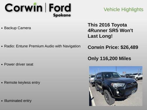 Midnight Black Metallic 2016 Toyota 4Runner SR5